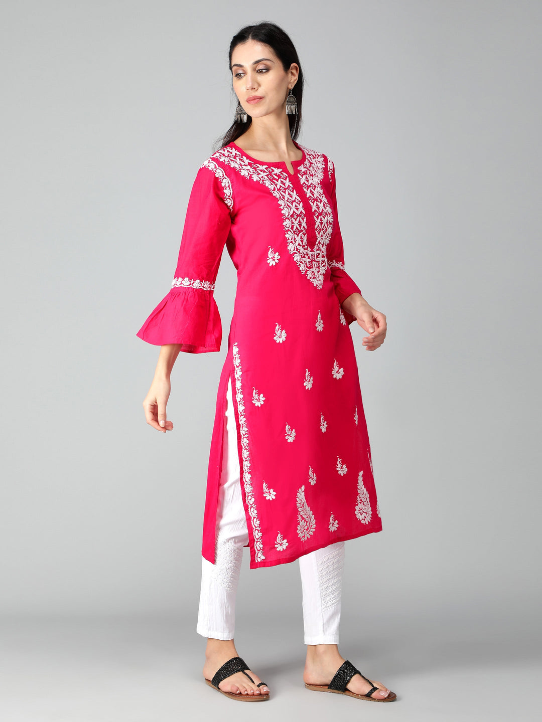 Chikankari-Magenta-Cotton-Kurta-Kurti