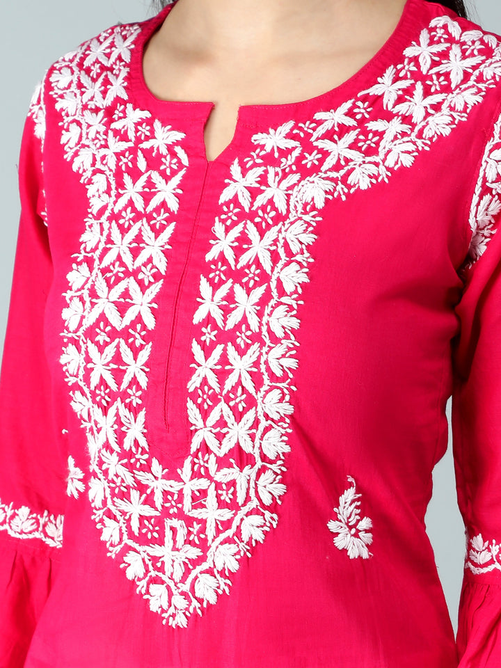 Chikankari-Magenta-Cotton-Kurta-Kurti