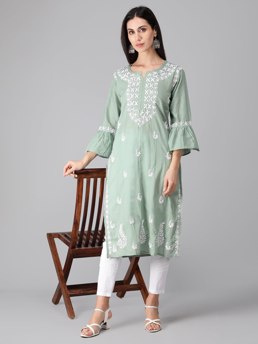 Chikankari-Sage-Green-Cotton-Kurta-Kurti