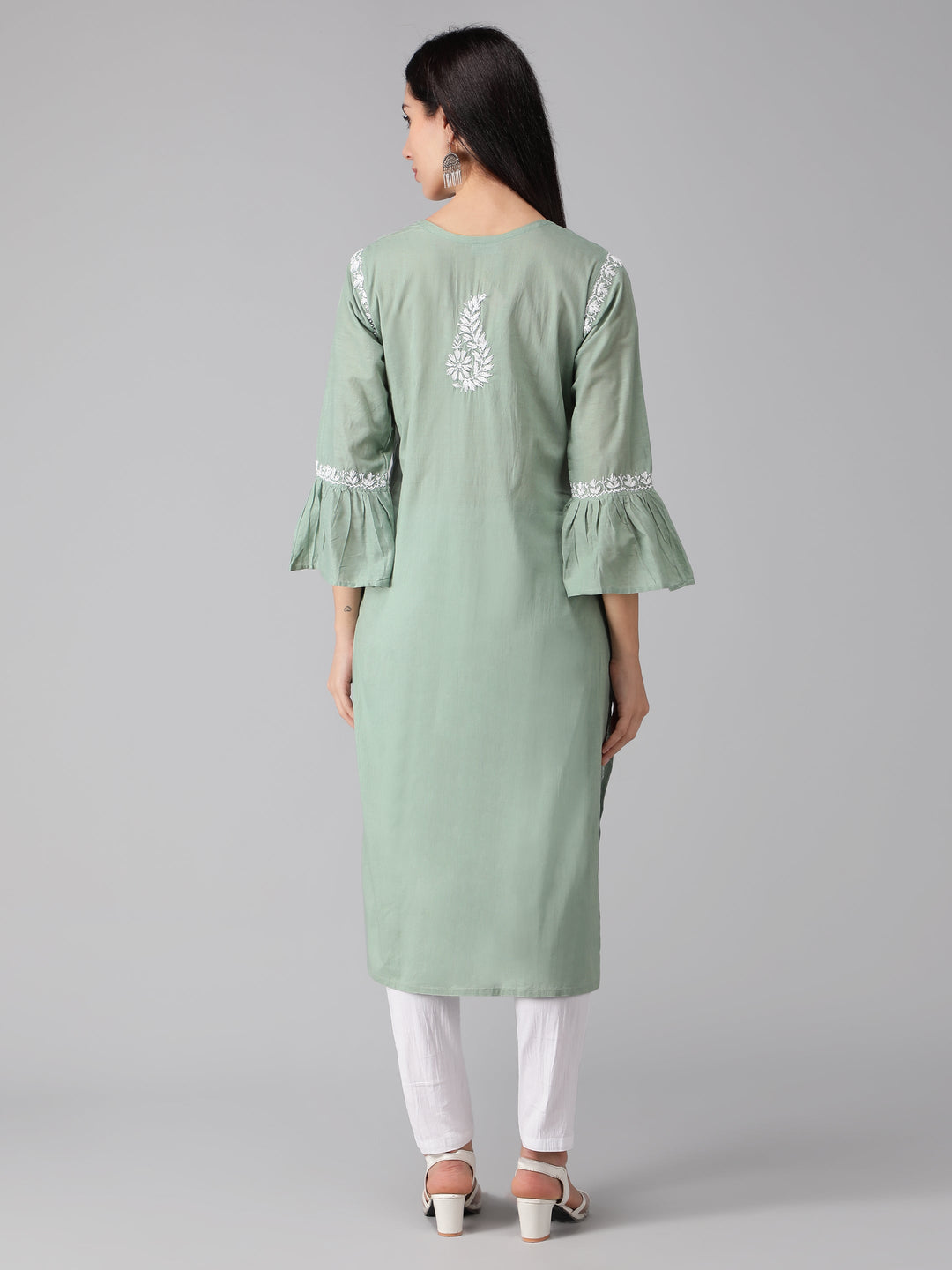 Chikankari-Sage-Green-Cotton-Kurta-Kurti