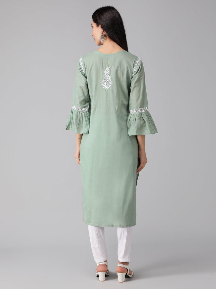 Chikankari-Sage-Green-Cotton-Kurta-Kurti
