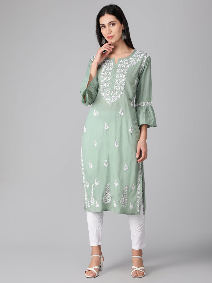 Chikankari-Sage-Green-Cotton-Kurta-Kurti