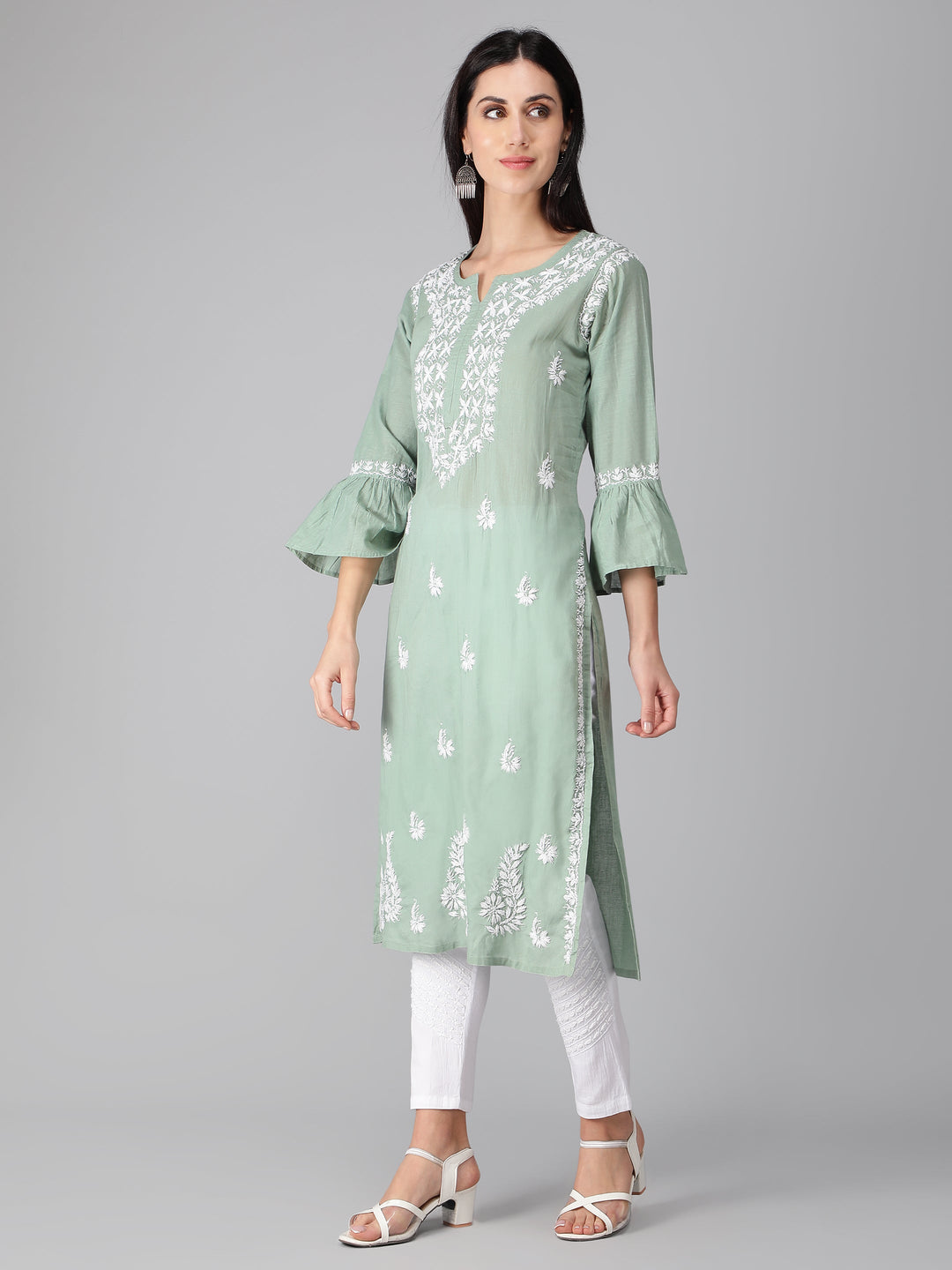 Chikankari-Sage-Green-Cotton-Kurta-Kurti