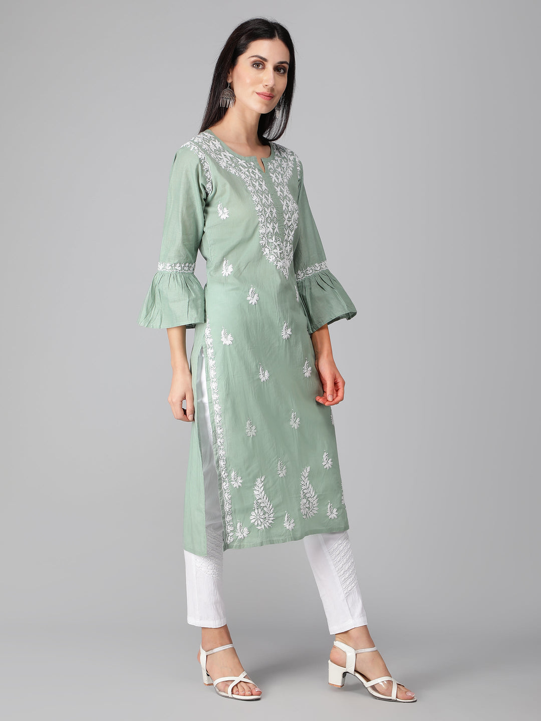 Chikankari-Sage-Green-Cotton-Kurta-Kurti