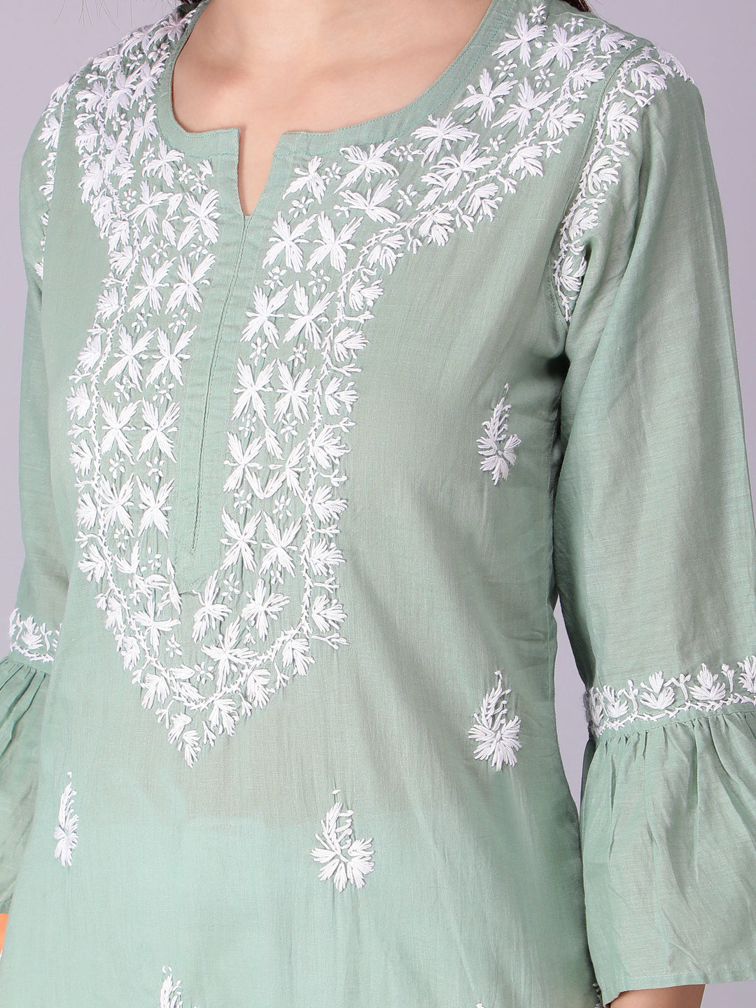 Chikankari-Sage-Green-Cotton-Kurta-Kurti