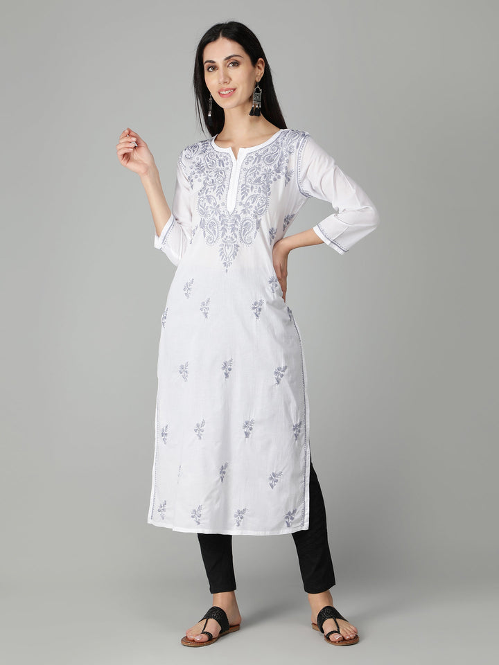 Chikankari-White-Cotton-Kurta-Kurti