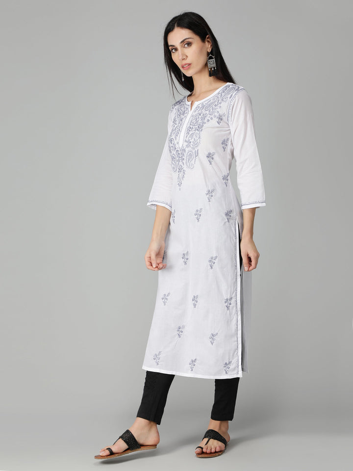 Chikankari-White-Cotton-Kurta-Kurti