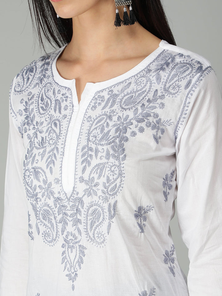 Chikankari-White-Cotton-Kurta-Kurti