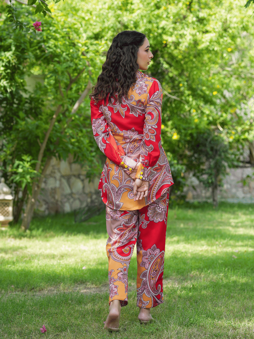 Red-And-Yellow-Printed-Satin-Shirt-With-Trousers-Co-Ords-1451CRDRD