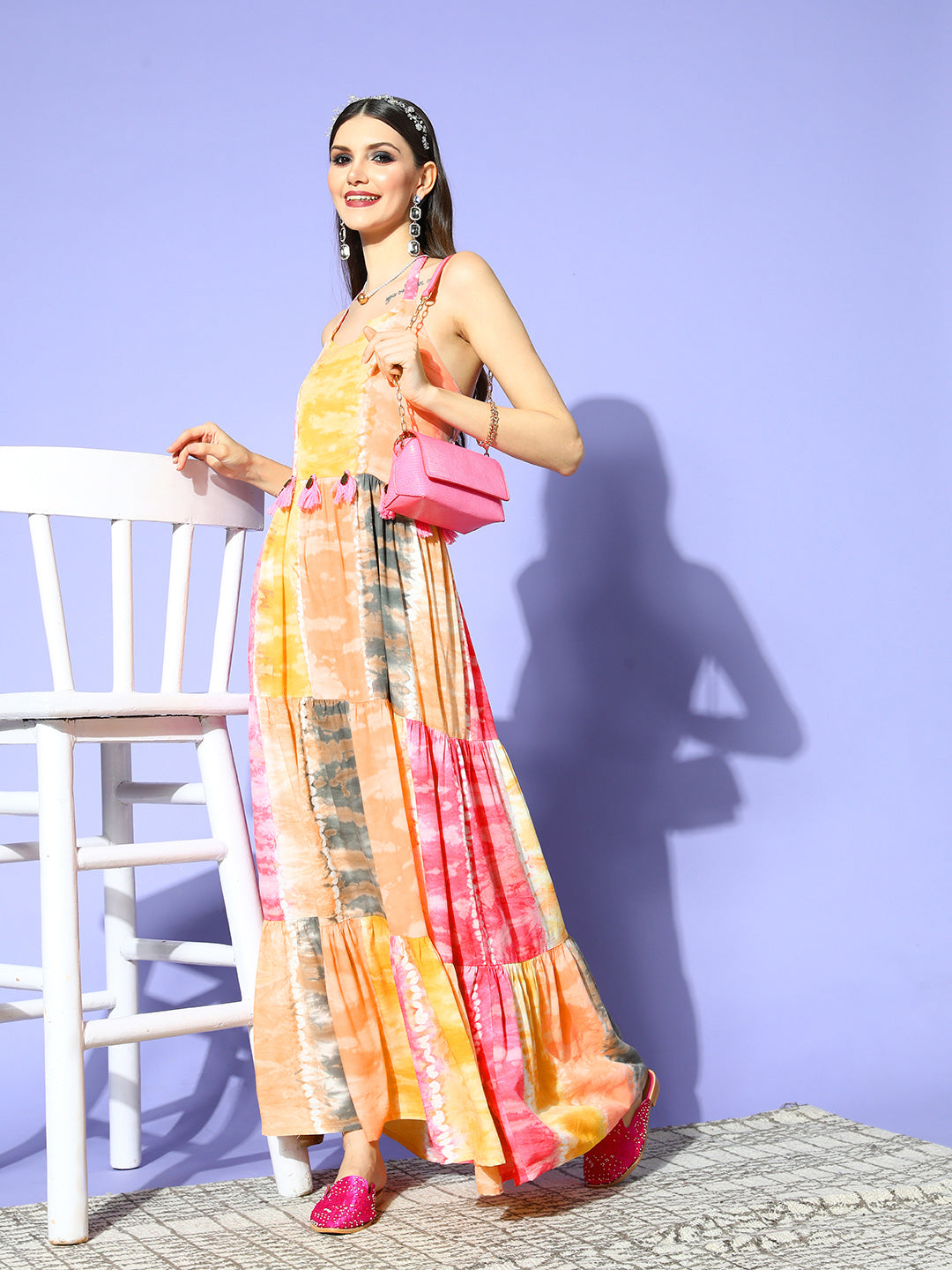 Multicoloured Tiered Viscose Rayon Dress 