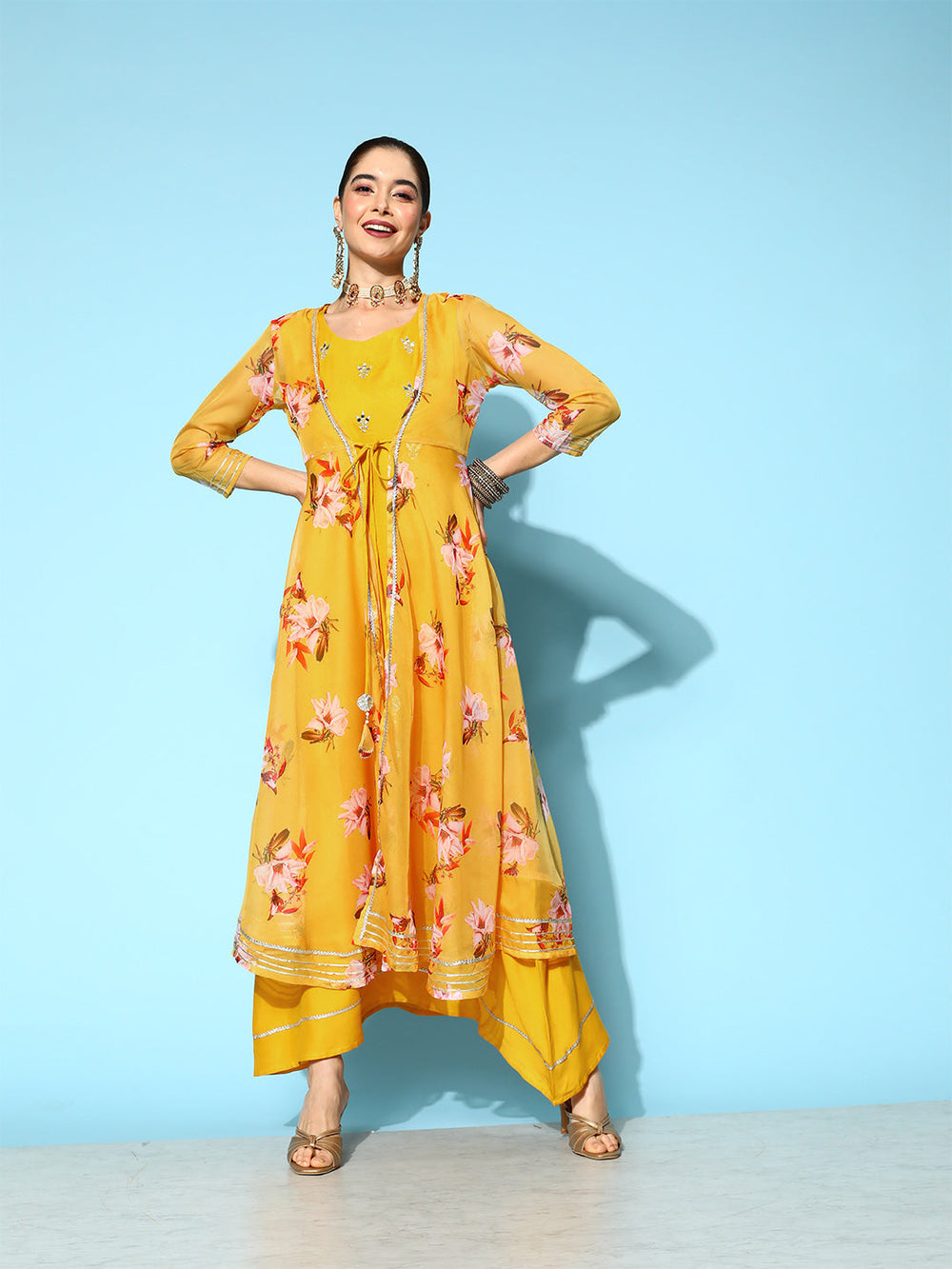 YUFTA-Yellow-Floral-Dress-With-Jacket-8158DRSYL