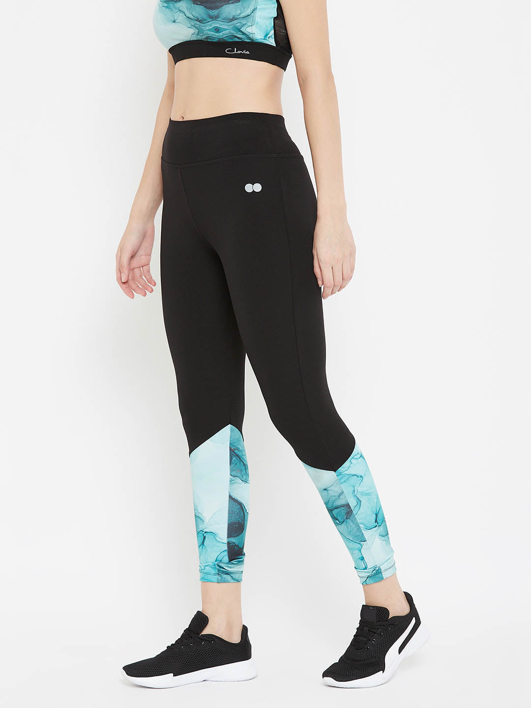 Black Active Marble Print Ankle-Length Tights