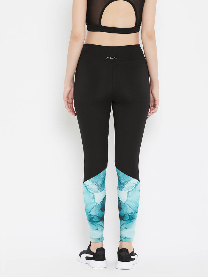 Black Active Marble Print Ankle-Length Tights