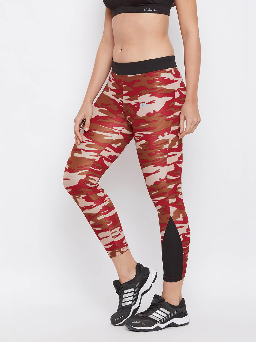 Maroon Camouflage Print Ankle-Length Tights