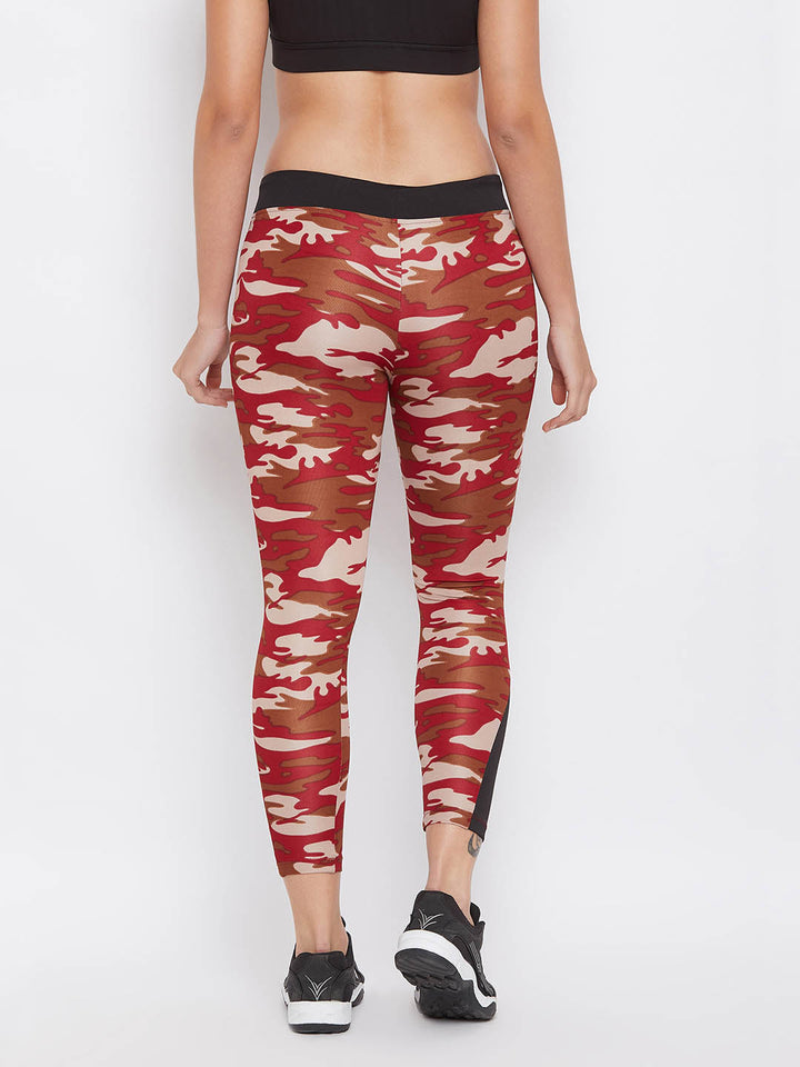 Maroon Camouflage Print Ankle-Length Tights