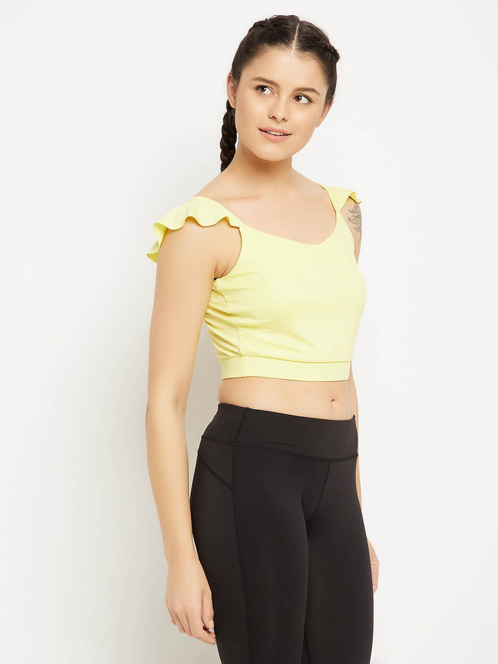 Yellow Active Crop Top With Removable Pads