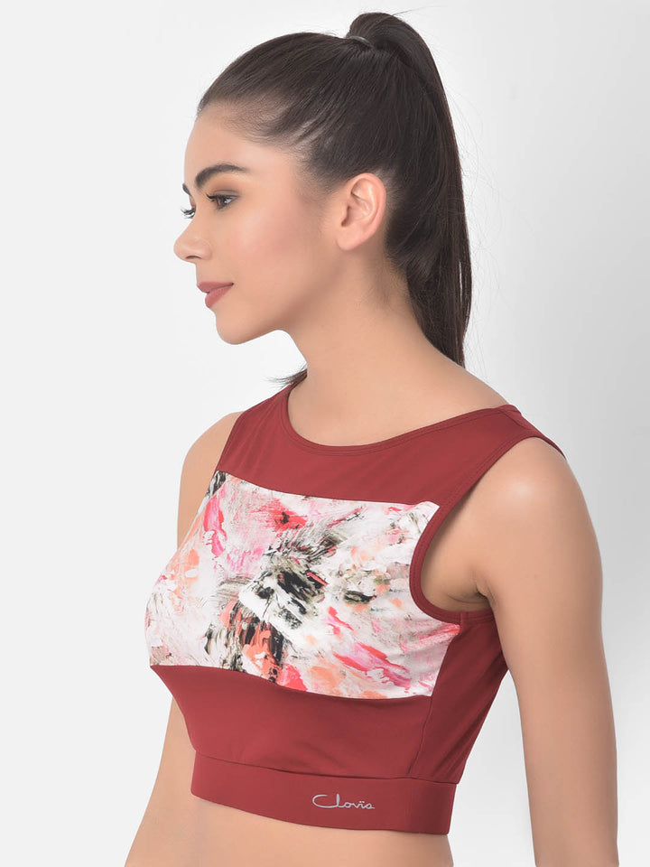 Maroon Comfort-Fit Marble Print Crop Top