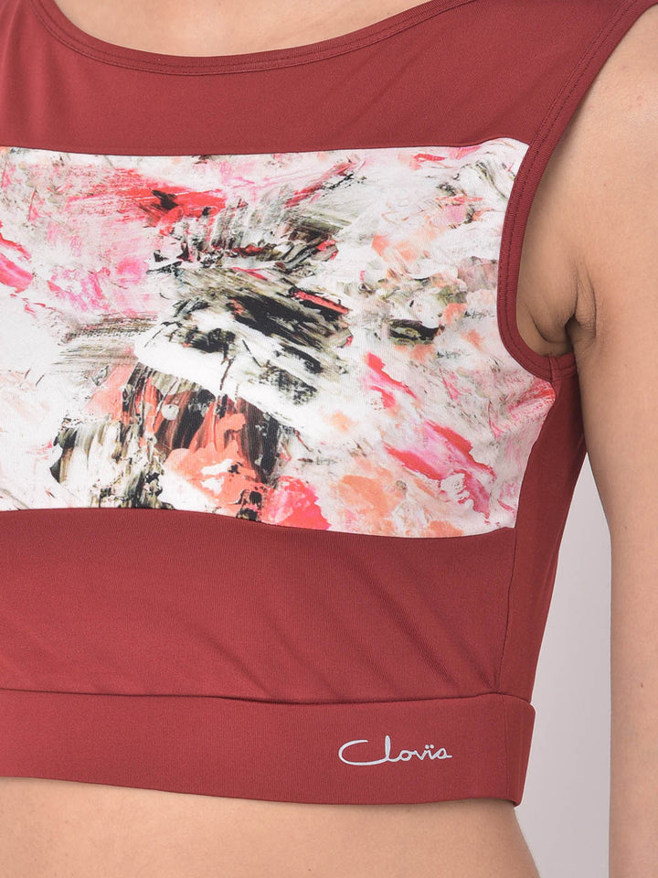 Maroon Comfort-Fit Marble Print Crop Top