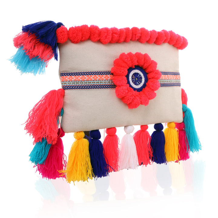 All Things Boho Clutch with Multicolor Tassels