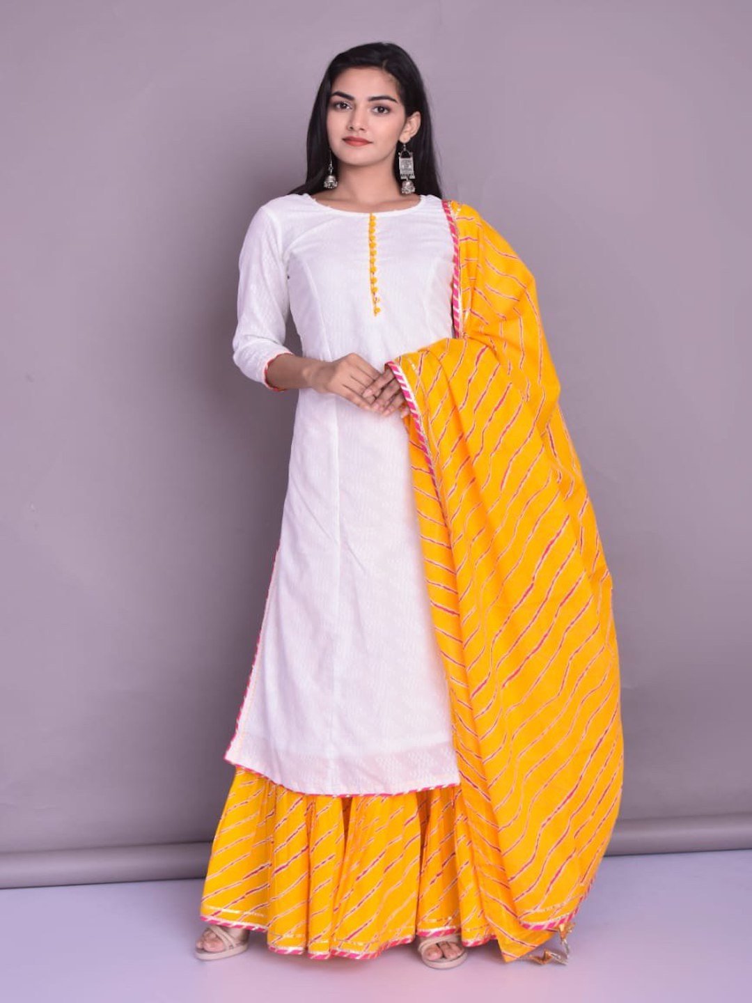 Amber Yellow Skirt Dupatta And Kurta Set
