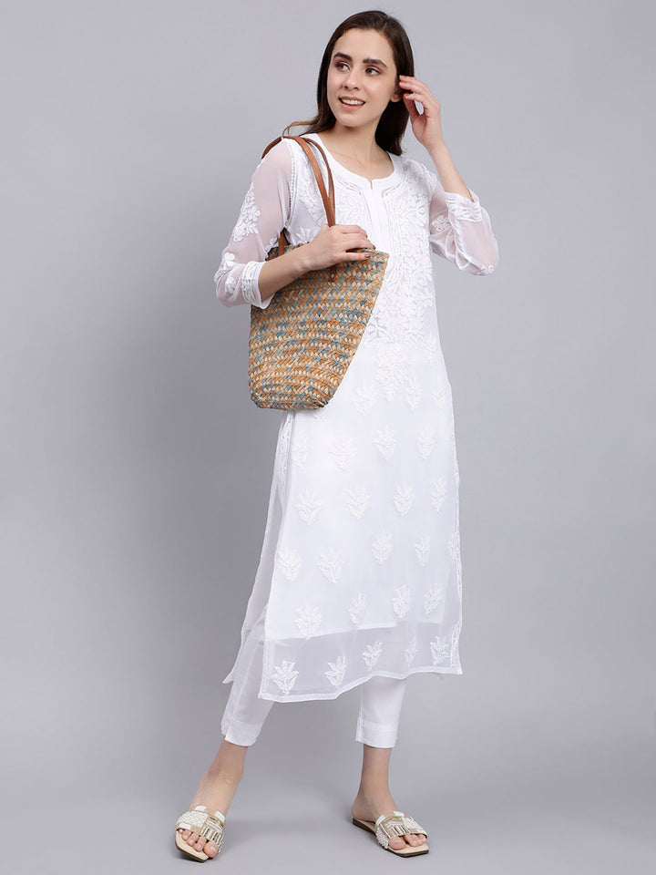 Angel White Georgette Chikankari Kurti with Slip
