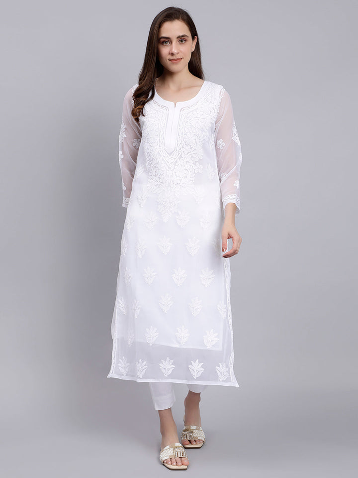 Angel White Georgette Chikankari Kurti with Slip