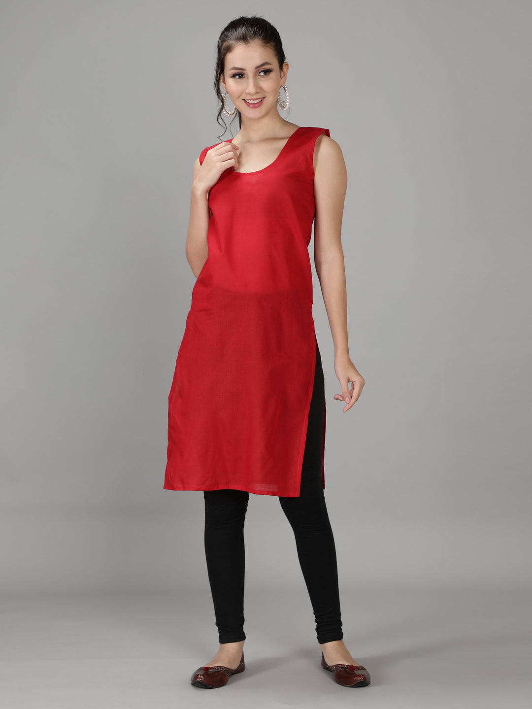 Apple Red Georgette Chikan Kurta & Inner Slip