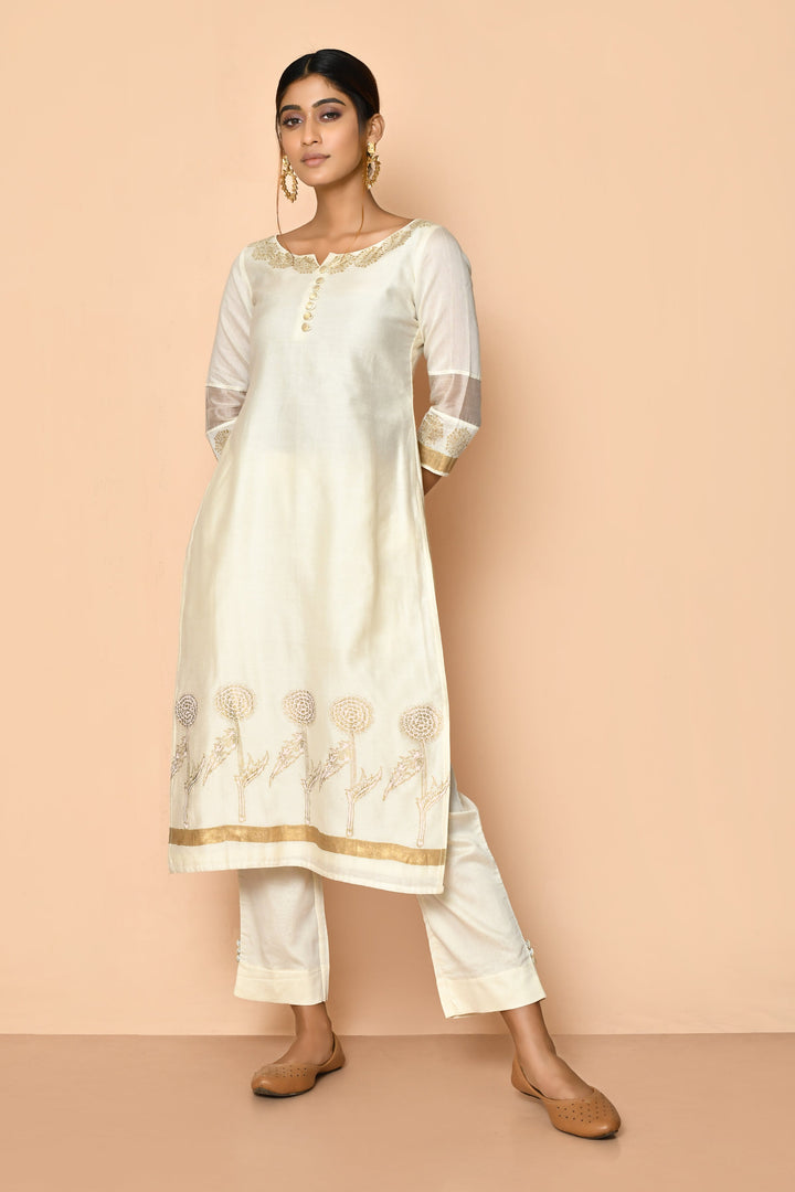 ZERESOUQ-Ayoola-Flora-Ivory-Maheshwari-Silk-Kurta-Set