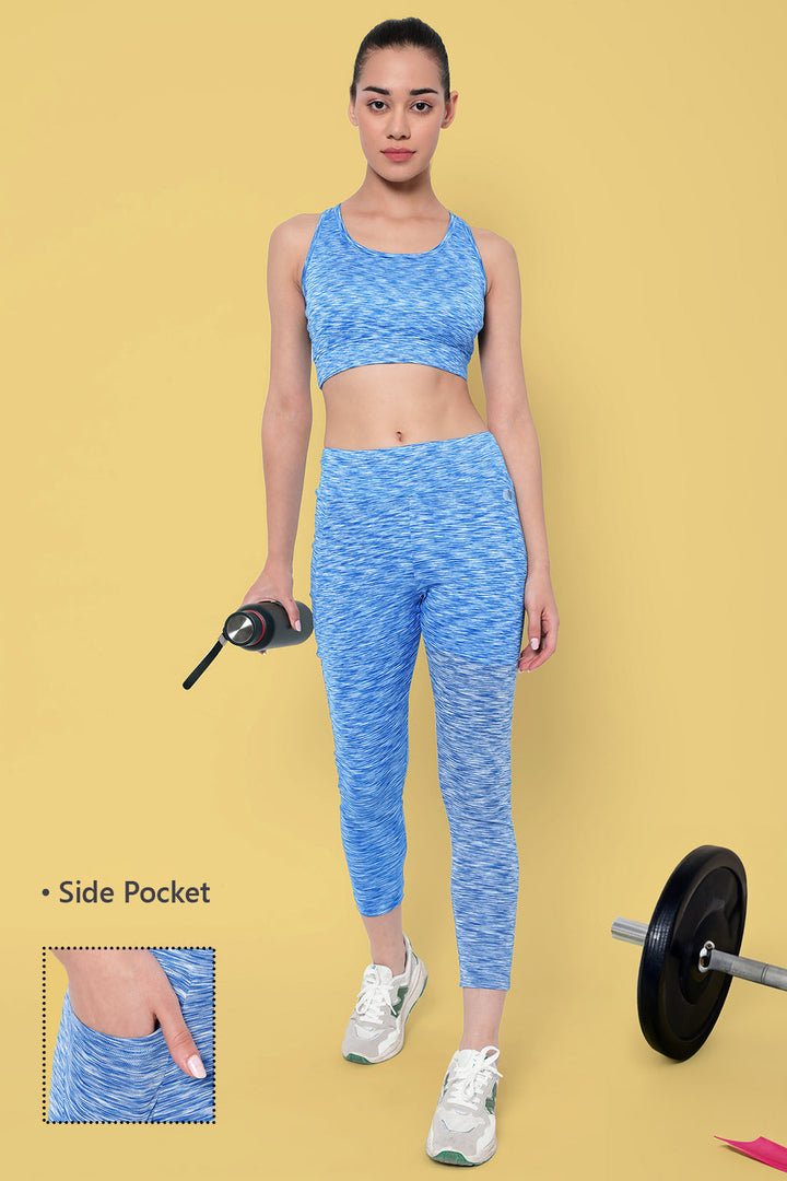 Baby Blue Ankle Length Active Tights with Side Pocket