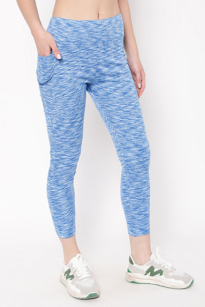 Baby Blue Ankle Length Active Tights with Side Pocket