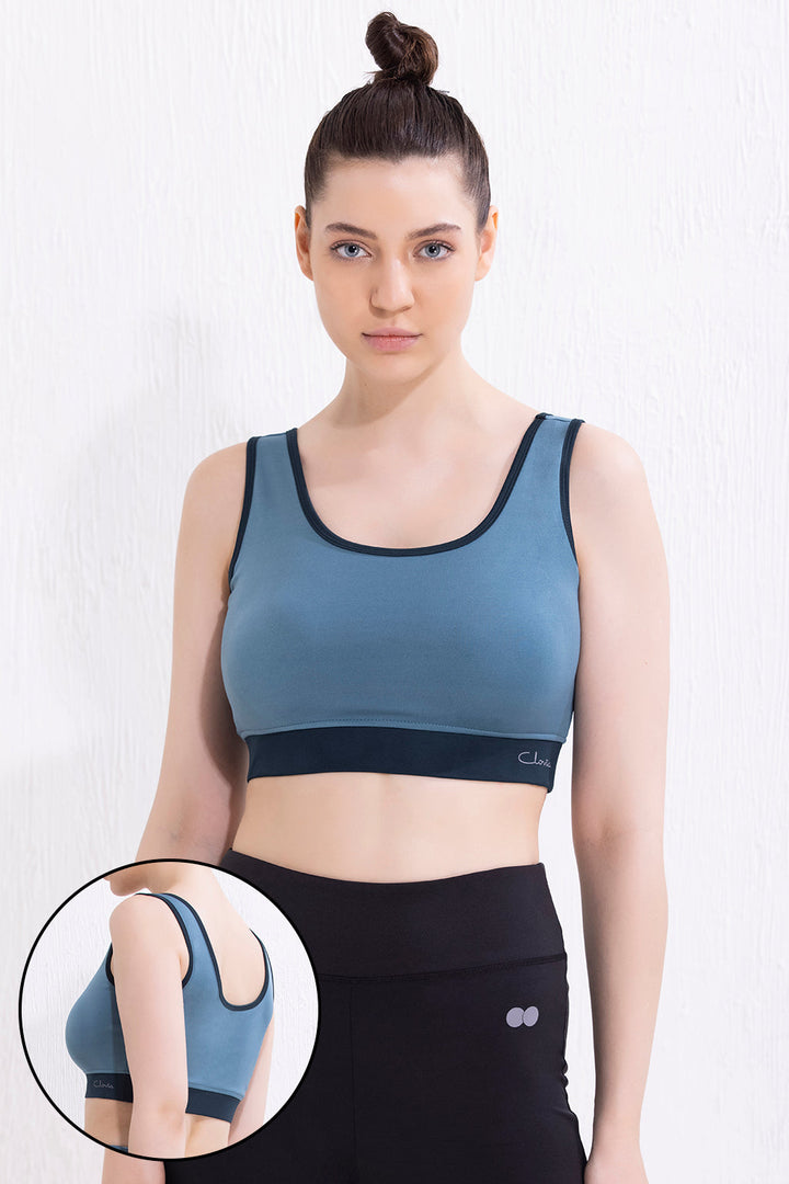 Baby Blue Medium Padded Sports Bra with Removable Cups