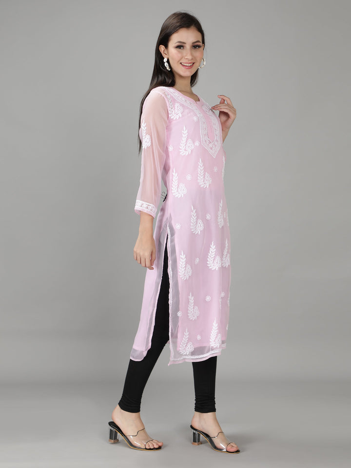 Baby Pink Georgette Chikan Kurta & Inner Slip