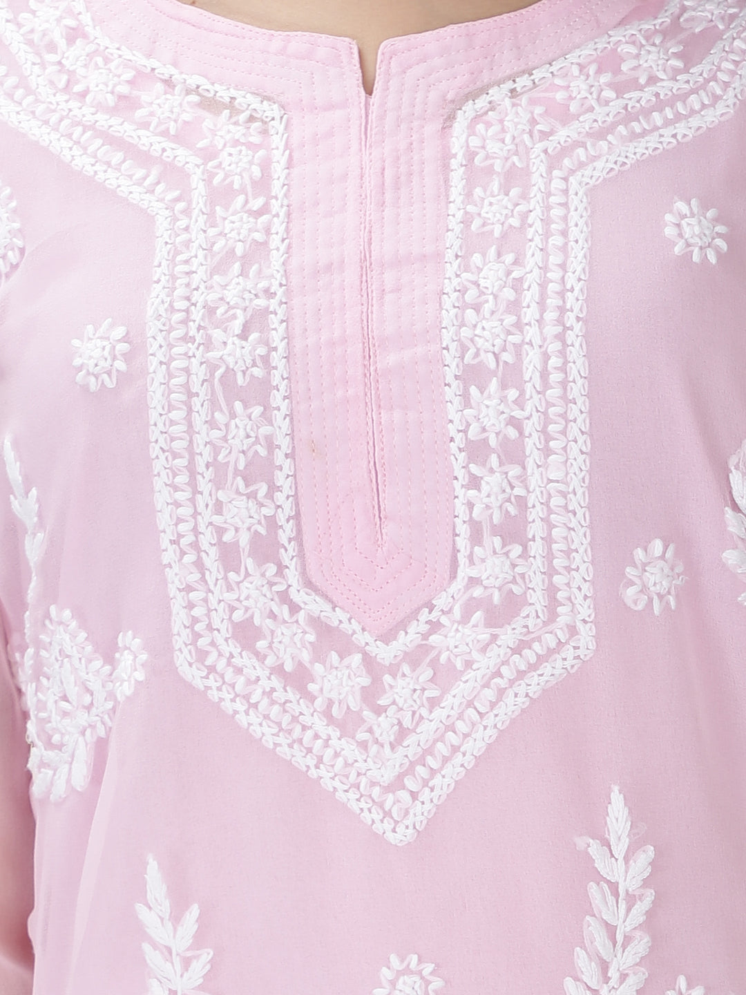 Baby Pink Georgette Chikan Kurta & Inner Slip