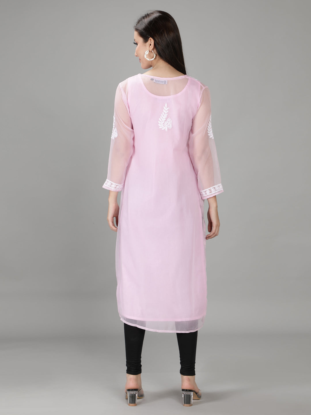 Baby Pink Georgette Chikan Kurta & Inner Slip