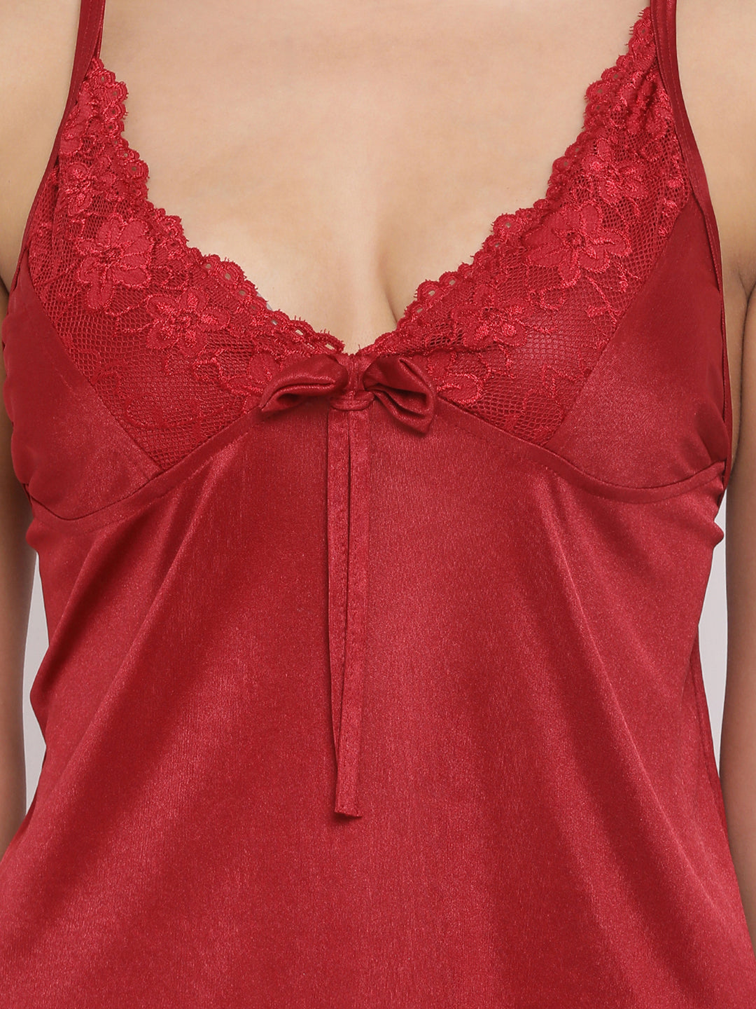 Babydoll With Lace In Red - Satin