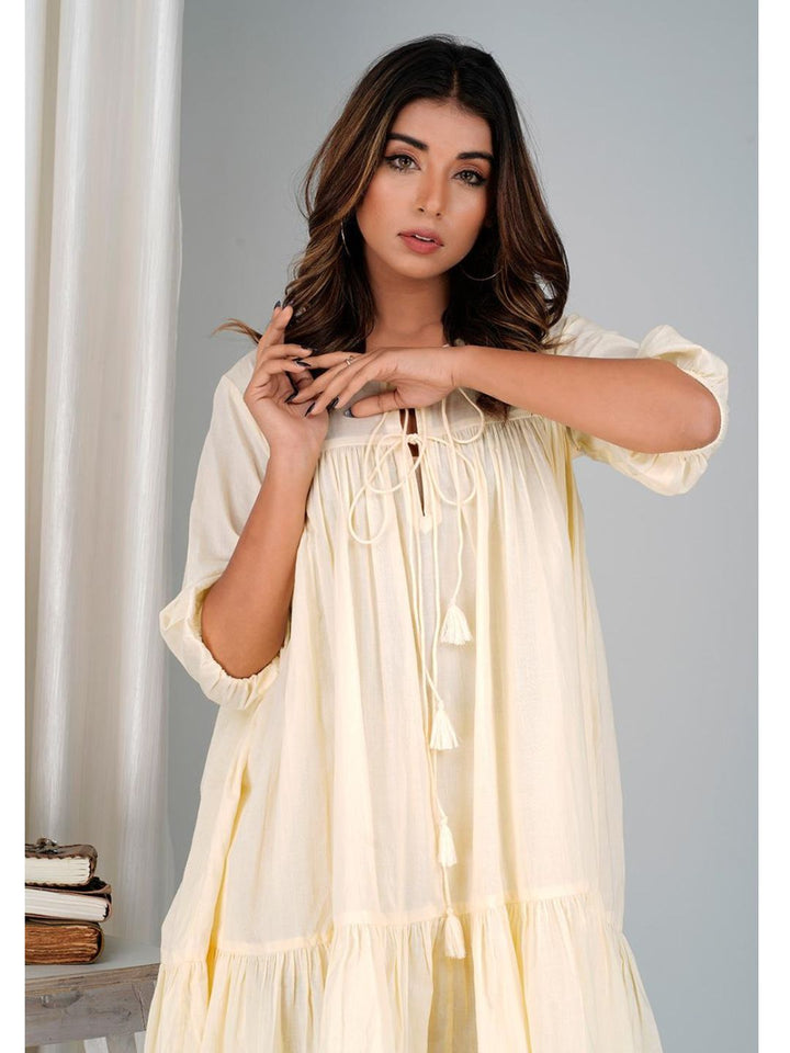 Banana Yellow Cotton Mini Tier Dress