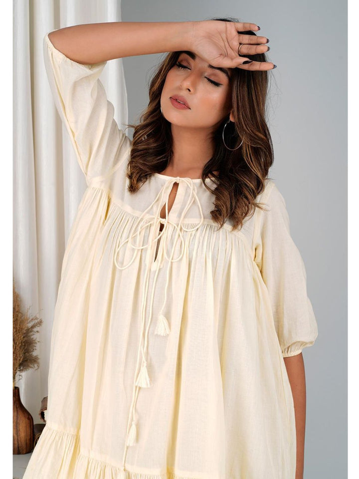 Banana Yellow Cotton Mini Tier Dress