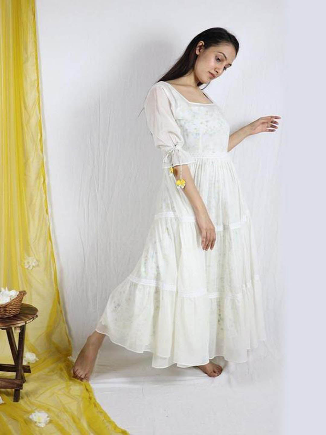 Basantah-Tiered-Dress-(Printed-Inner)