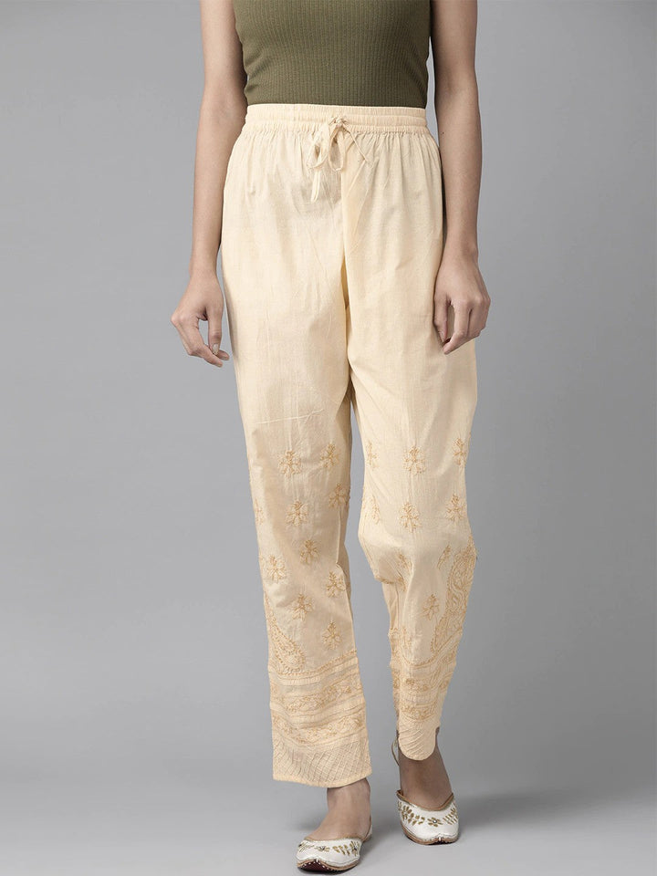 Beige-Cotton-Chikankari-Sustainable-Trousers