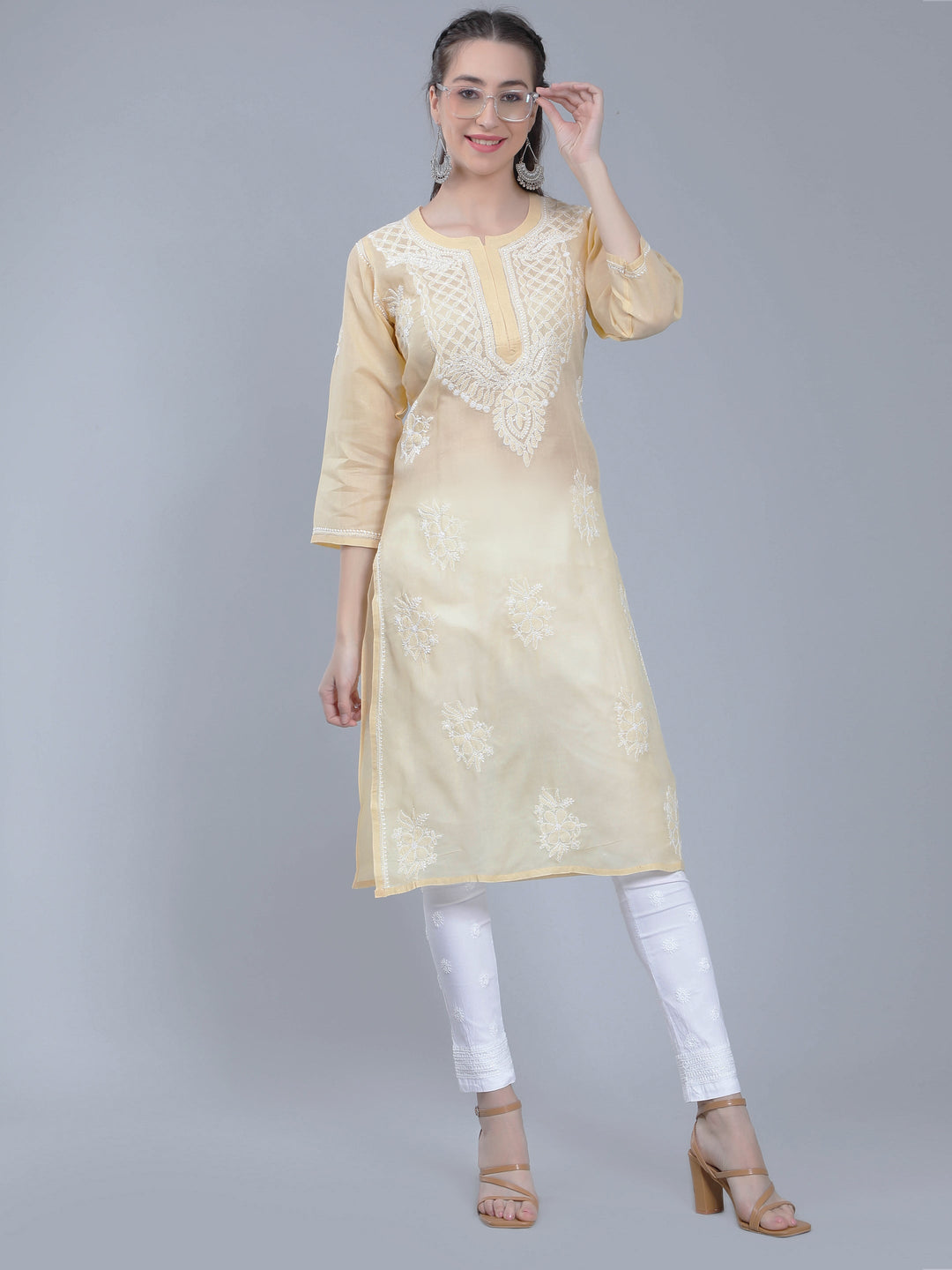 Beige-Terivoile-Cotton-Chikankari-Kurta