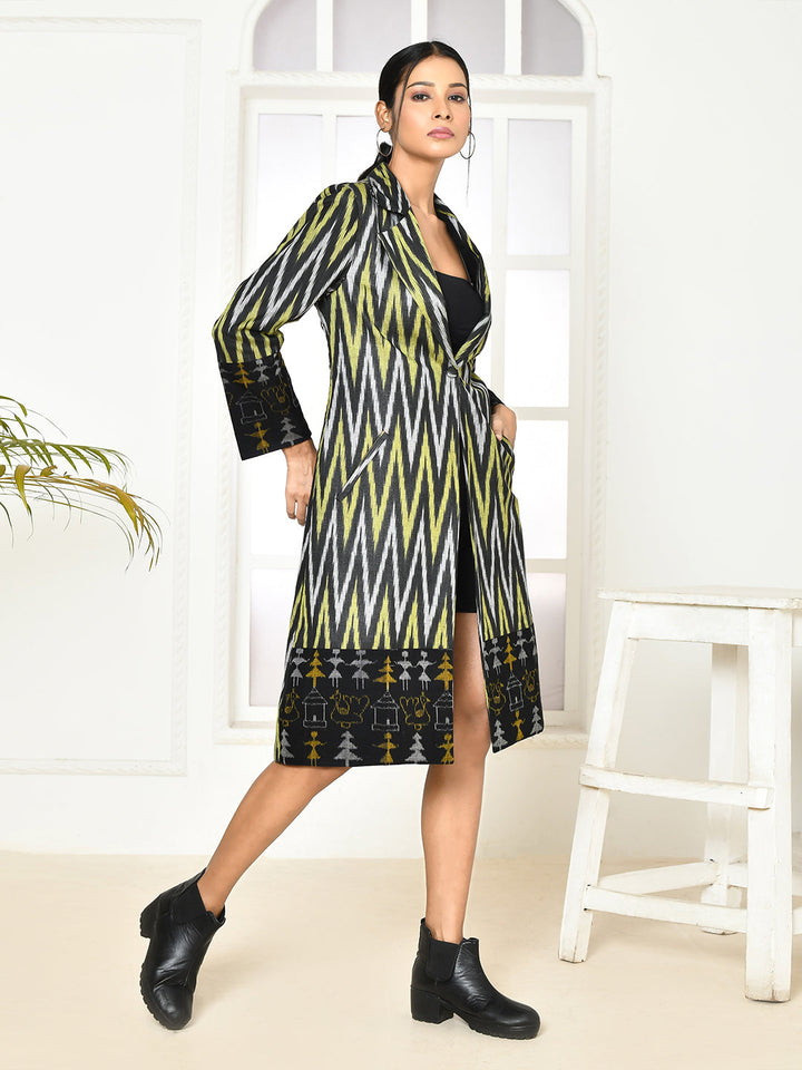 ZERESOUQ-Bia-Black-Handloom-Ikkat-Printed-Trench-Coat
