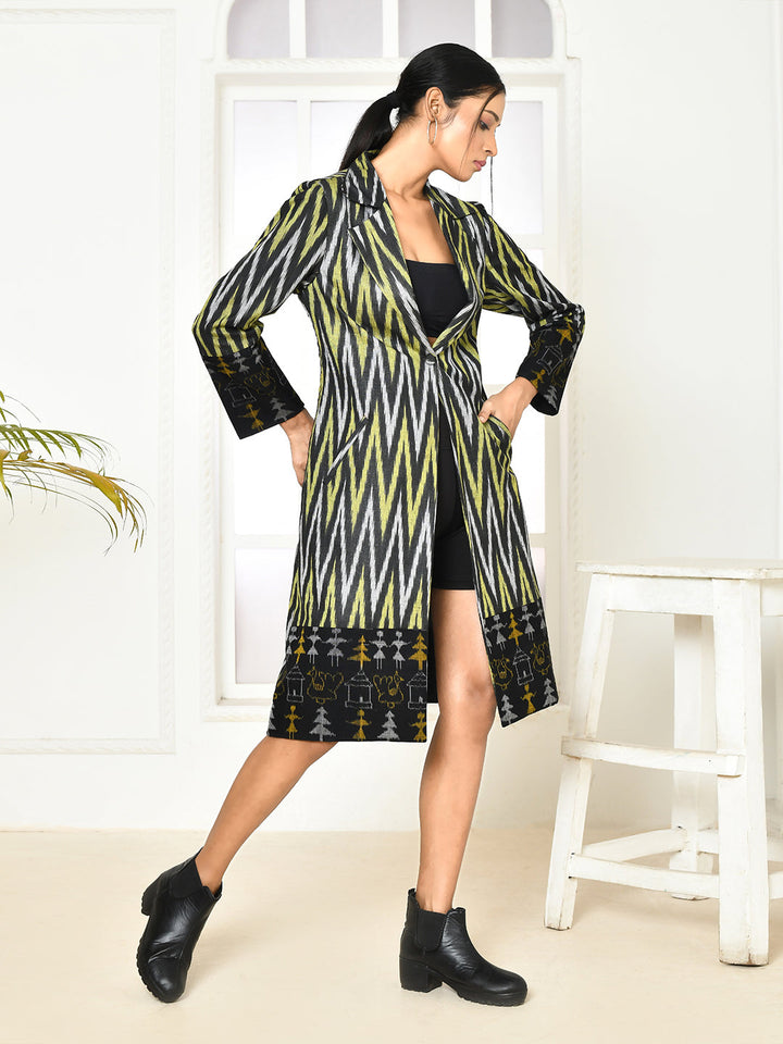 ZERESOUQ-Bia-Black-Handloom-Ikkat-Printed-Trench-Coat