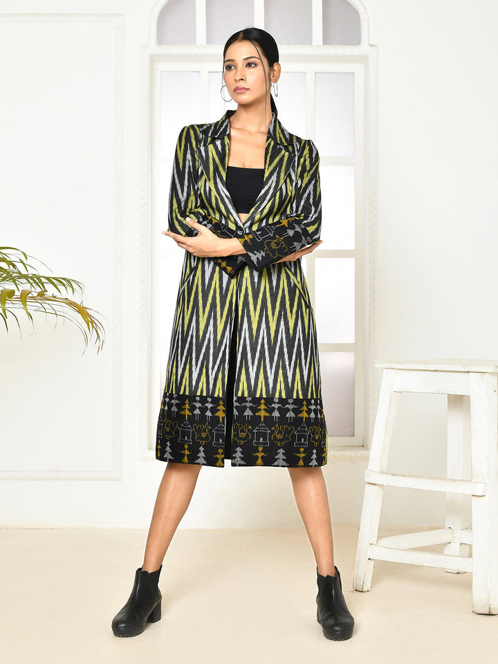ZERESOUQ-Bia-Black-Handloom-Ikkat-Printed-Trench-Coat