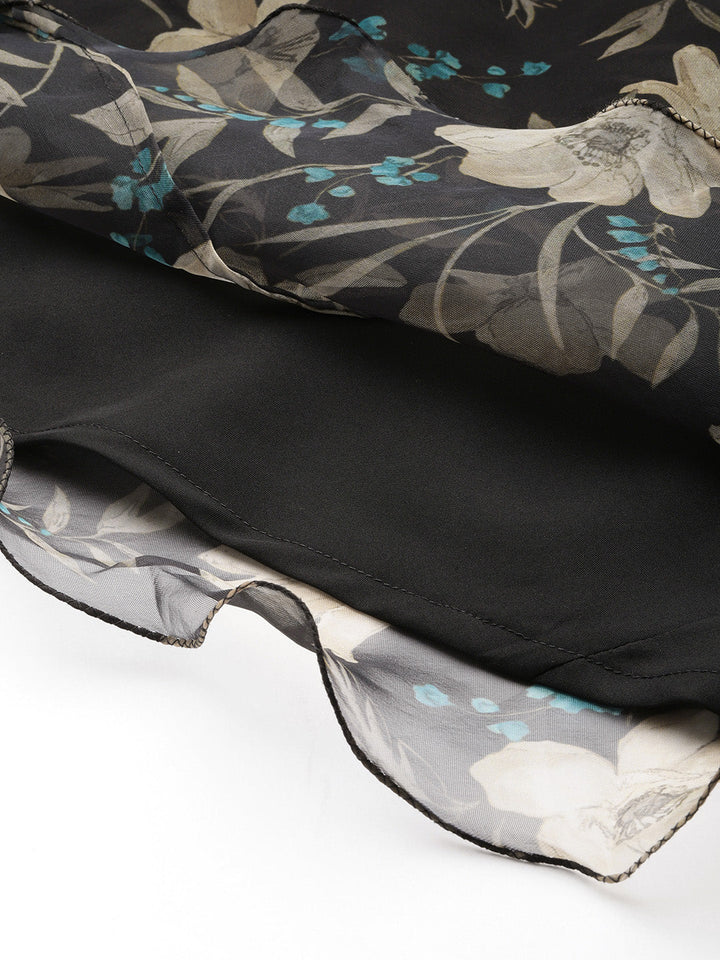 Black Camouflage Floral Digital Printed Organza Gown