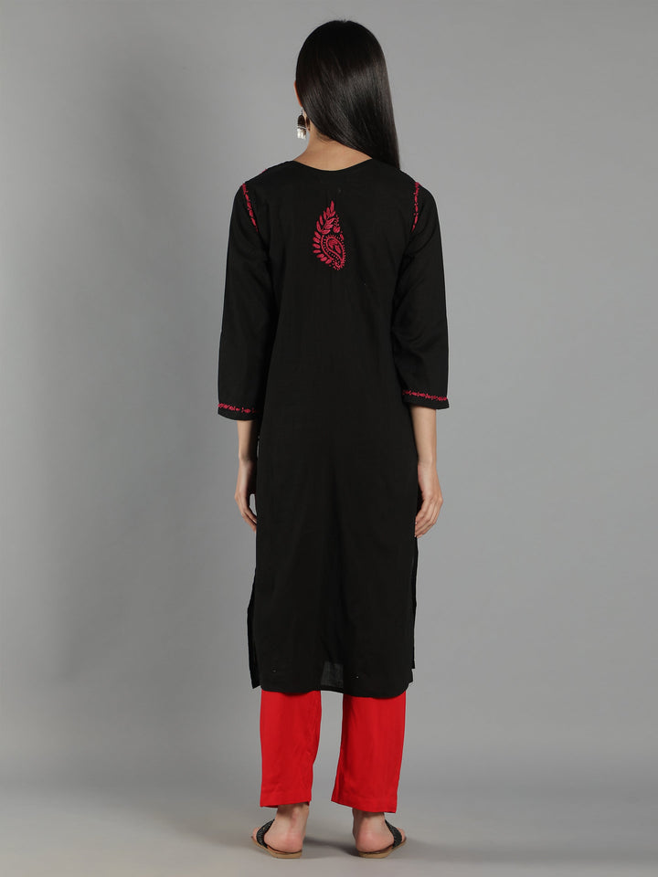 Black-Chikan-Kurta-in-Magenta-Thread-Work