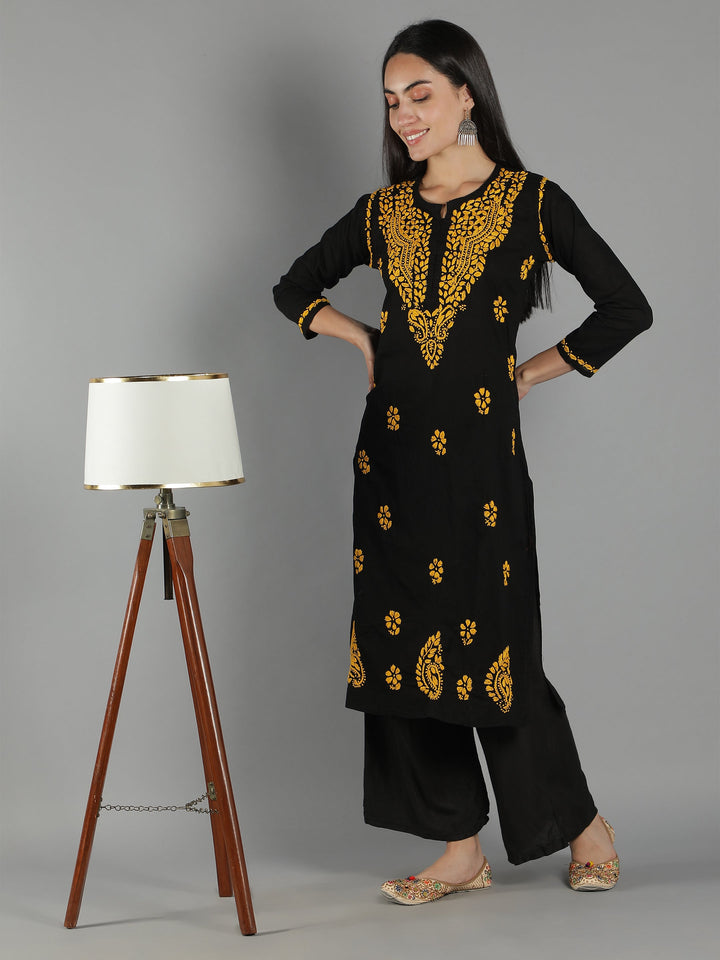 Black-Chikan-Kurta-in-Mustard-Embroidery