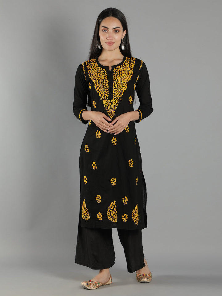 Black-Chikan-Kurta-in-Mustard-Embroidery