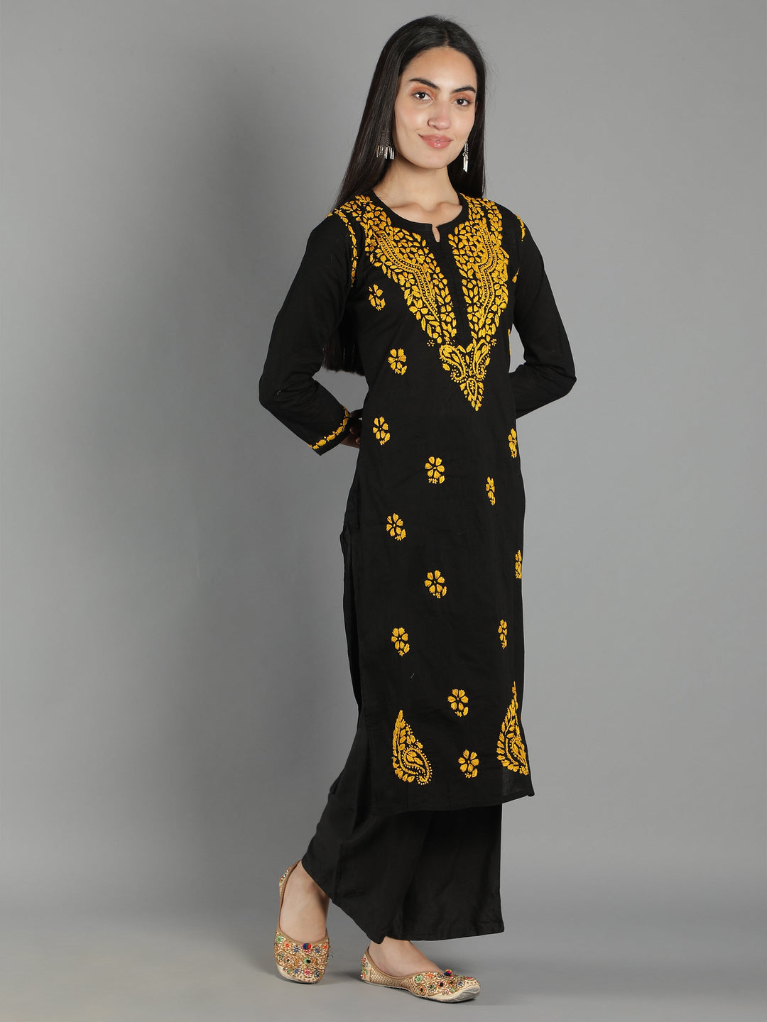 Black-Chikan-Kurta-in-Mustard-Embroidery