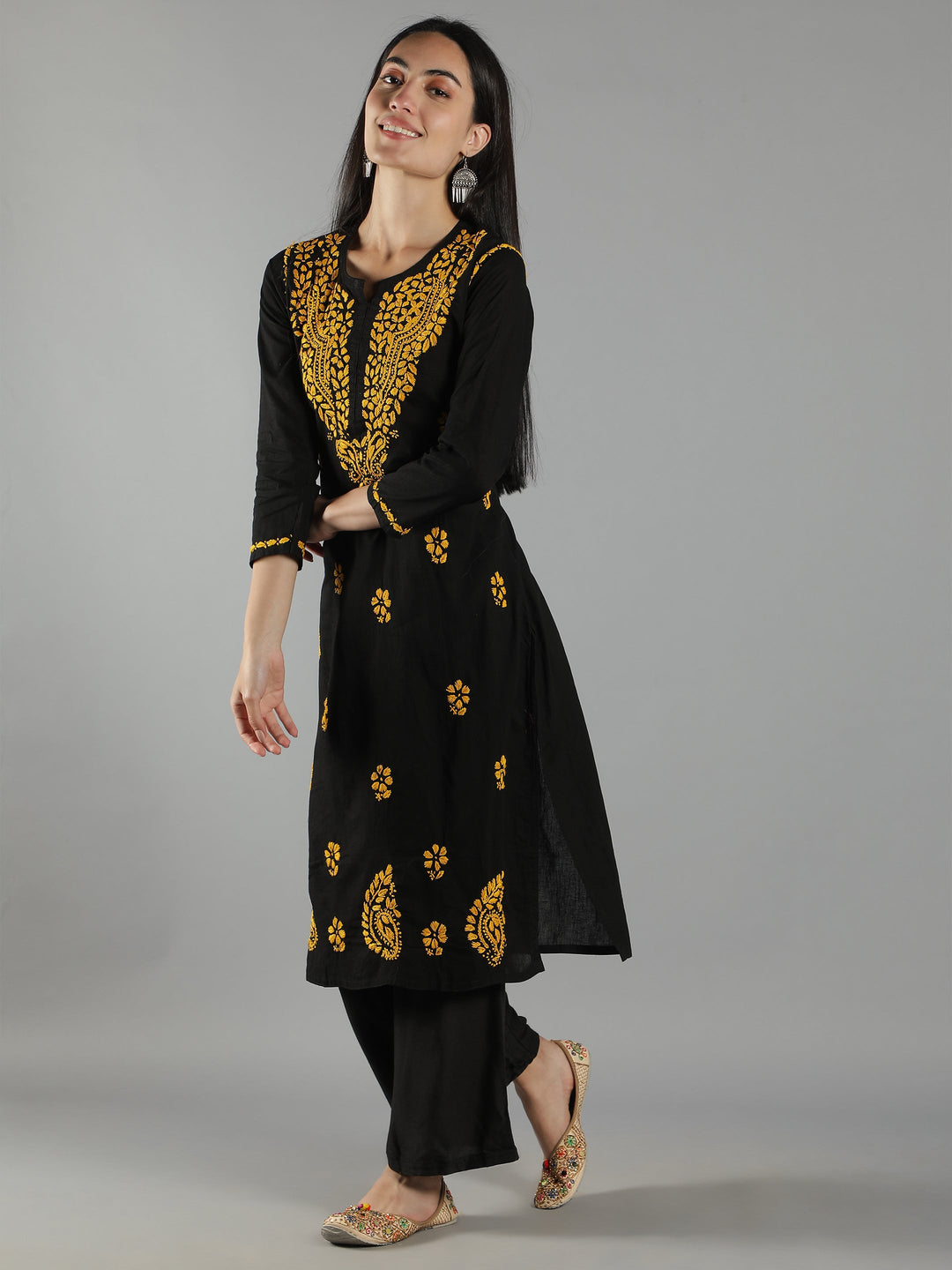 Black-Chikan-Kurta-in-Mustard-Embroidery