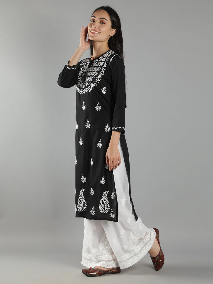 Black-Cotton-Chikan-Kurta-in-White-Embroidery